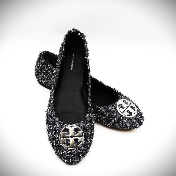 Tory Burch Shoes - TORY BURCH Minnie Travel Fabric Ballet Flats with Metal Logo Size 8.5